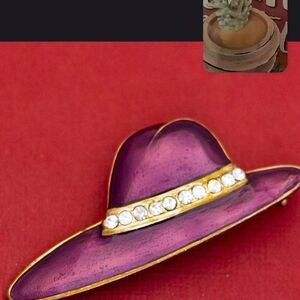 Elegant Purple Hat Brooch with Gold Accents